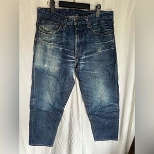 Slim Straight Men's Washed Denim Jeans in Dark Blue